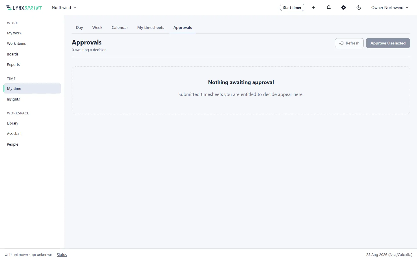 An approval queue with pending weeks